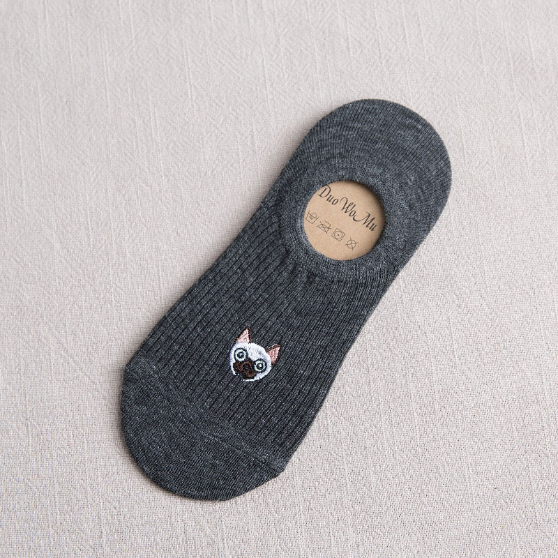 Socks Female Summer Thin Section Ms. Cartoon Dog Embroidery Cotton Socks Leisure Sport Socks Shallow Mouth